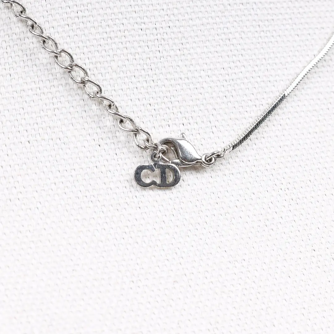 Christian Dior CD Logo Snake Chain Silver Metal Necklace