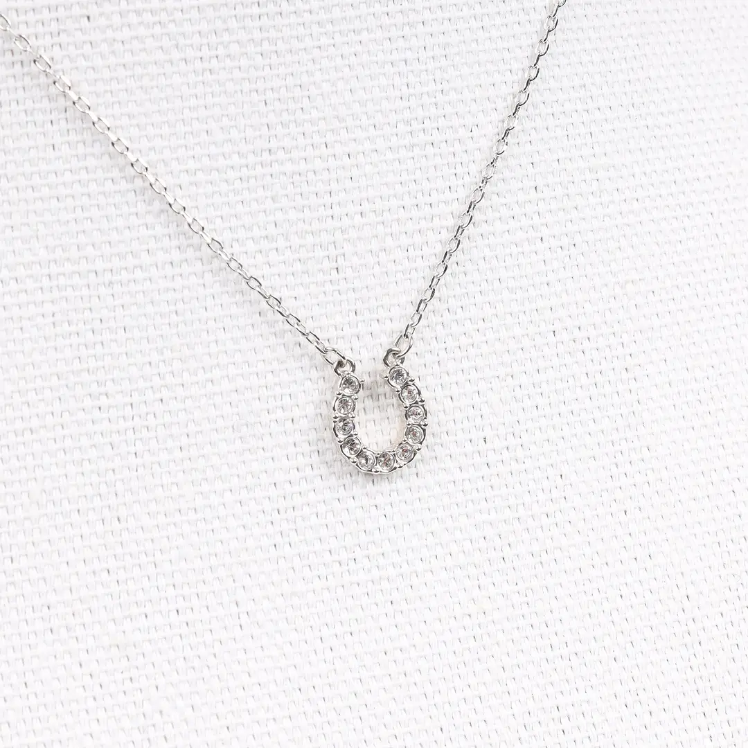 4C Horseshoe Solitaire Silver Necklace Set