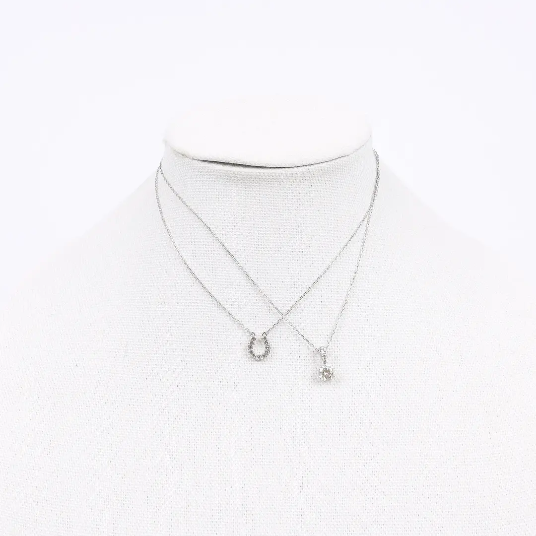4C Horseshoe Solitaire Silver Necklace Set