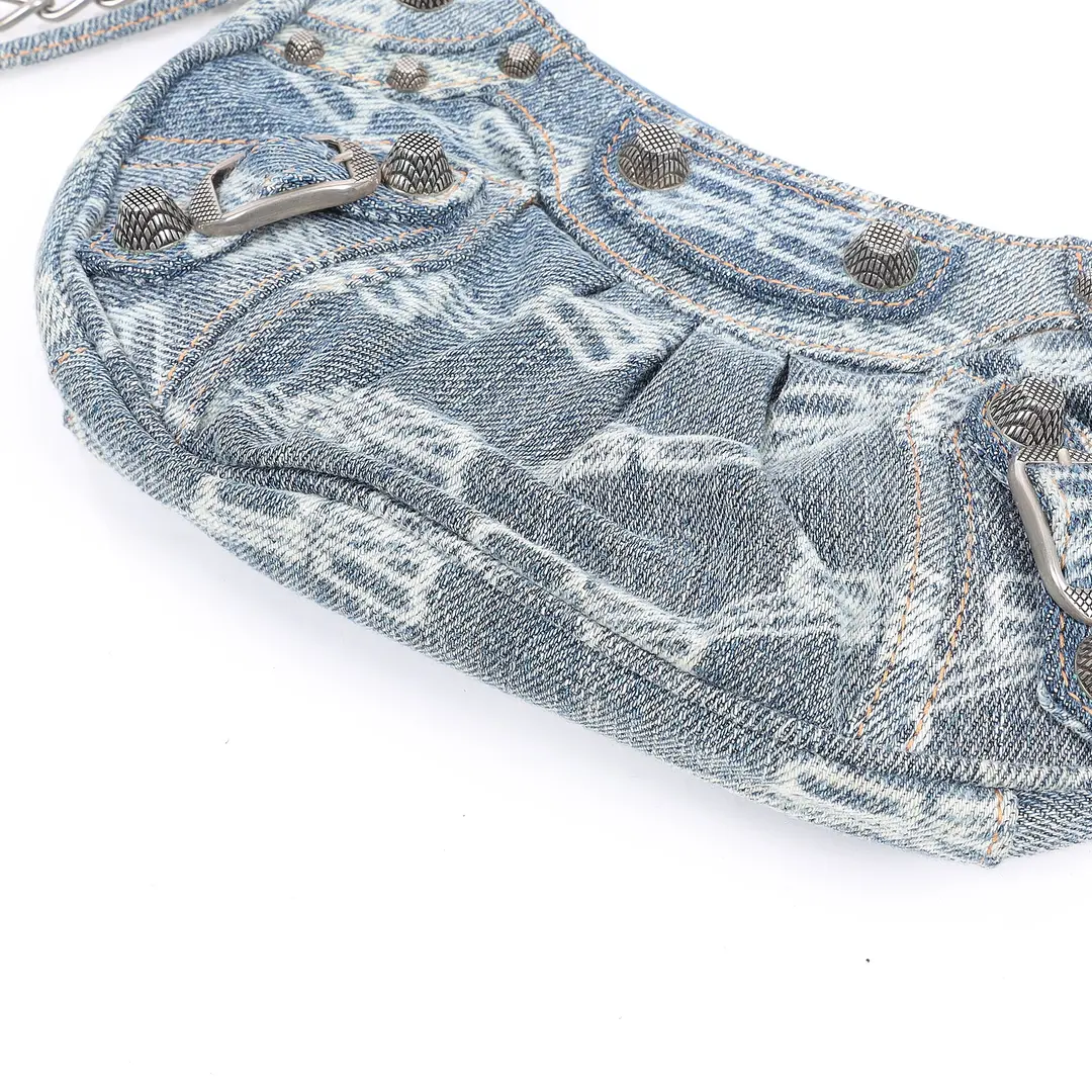 Balenciaga Le Cagole Blue Monogram Denim XS Shoulder Bag