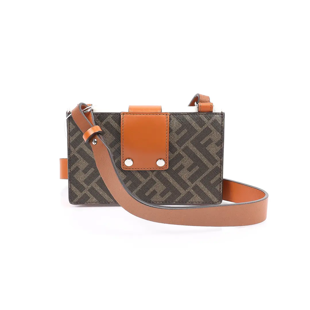 Fendi Flat Baguette Brown Canvas Shoulder Bag