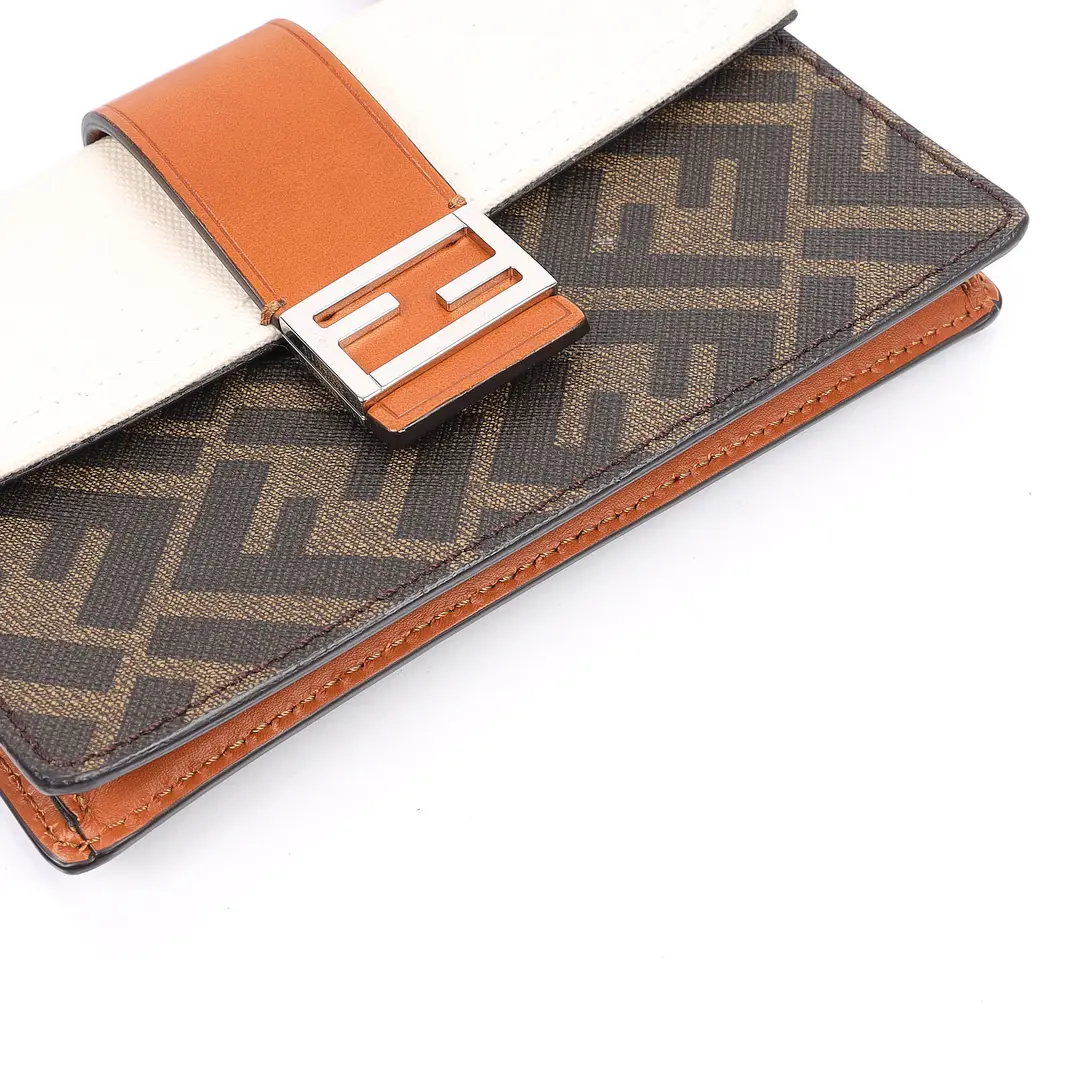 Fendi Flat Baguette Brown Canvas Shoulder Bag