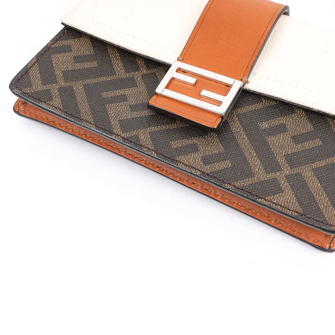 Fendi Flat Baguette Brown Canvas Shoulder Bag