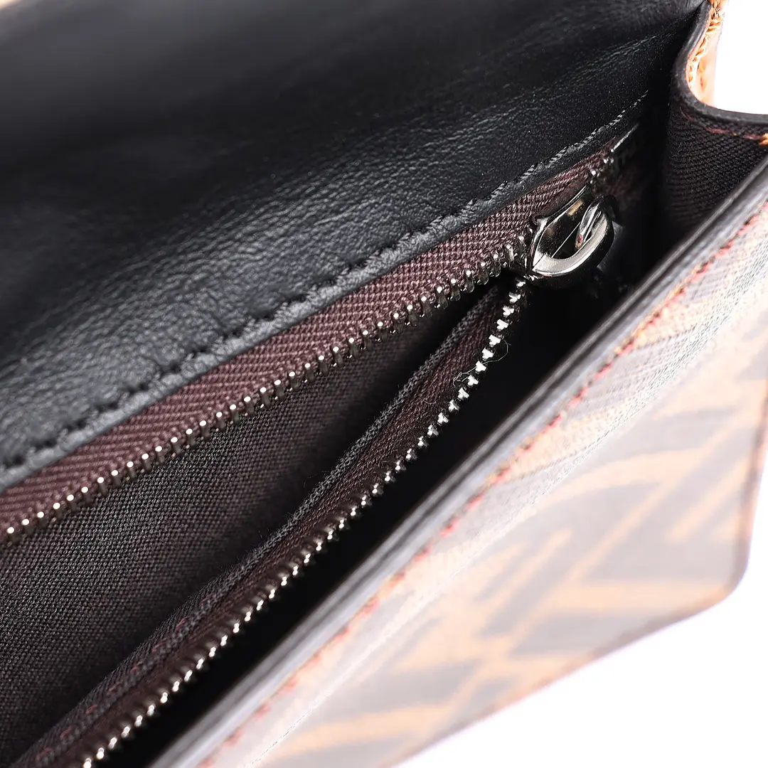 Fendi Flat Baguette Brown Canvas Shoulder Bag