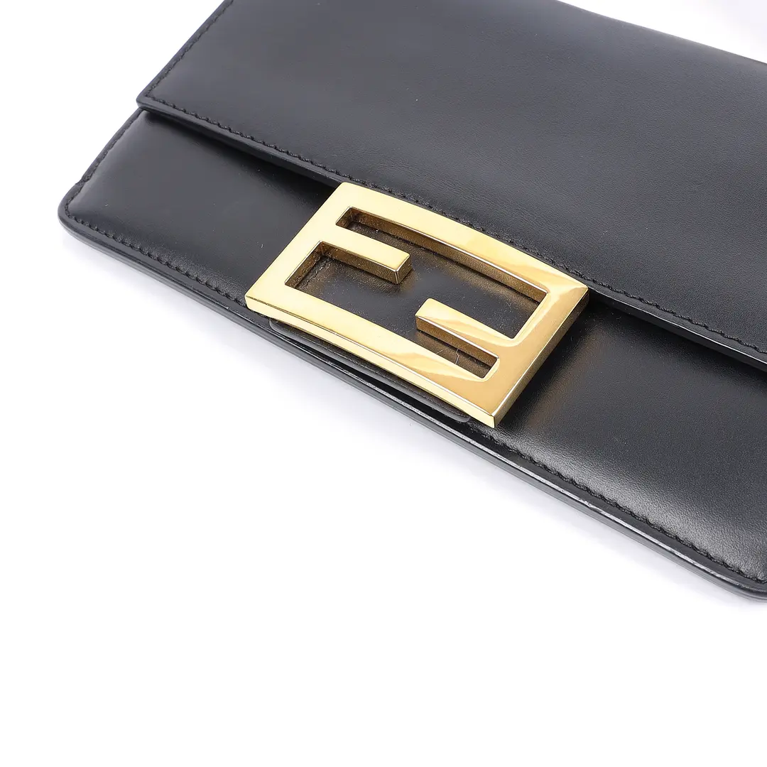 Fendi Flat Baguette Black Leather Shoulder Bag