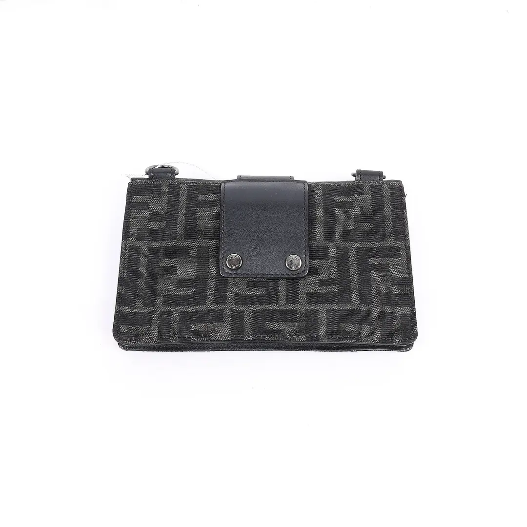 Fendi Baguette Black FF Canvas Wallet on Chain