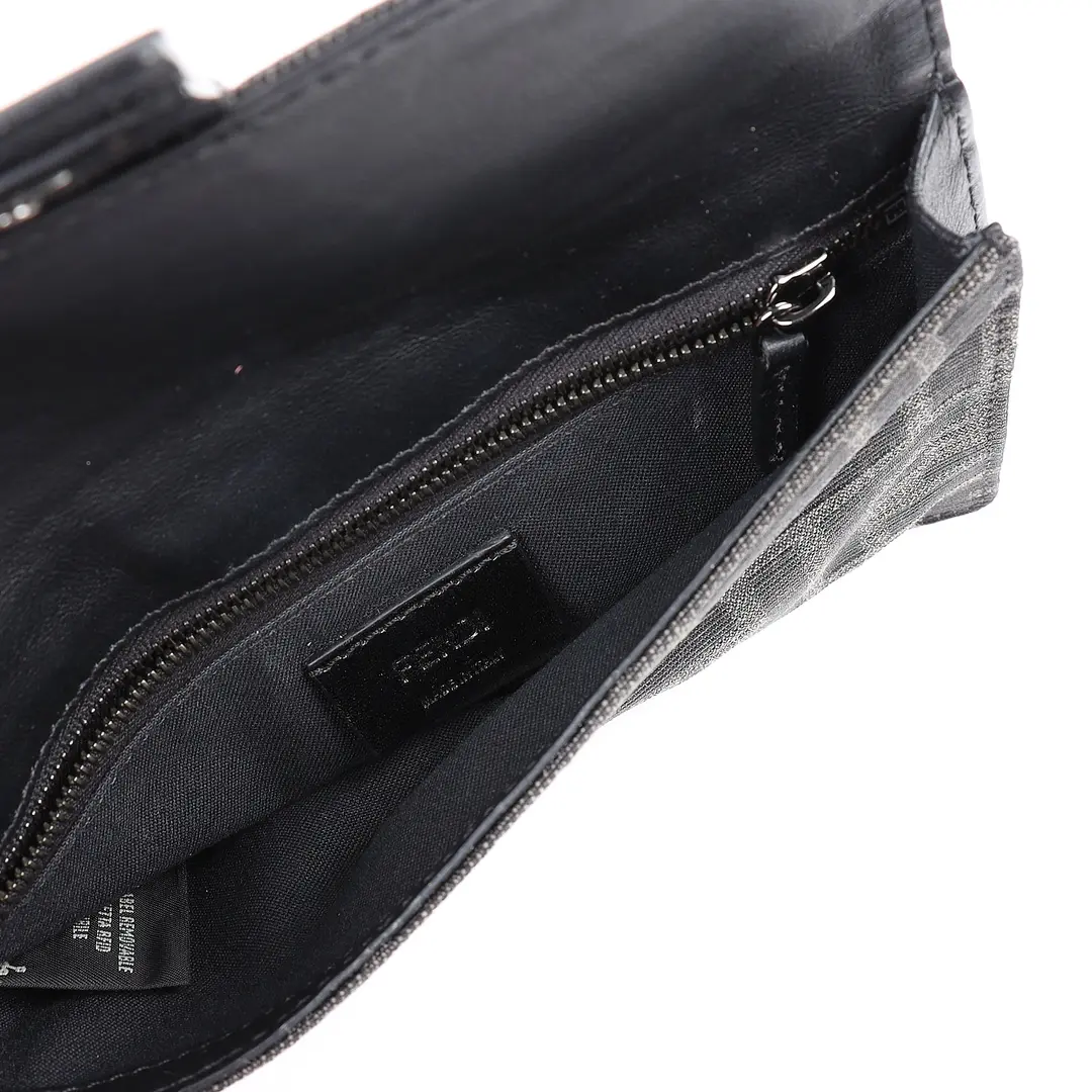Fendi Baguette Black FF Canvas Wallet on Chain
