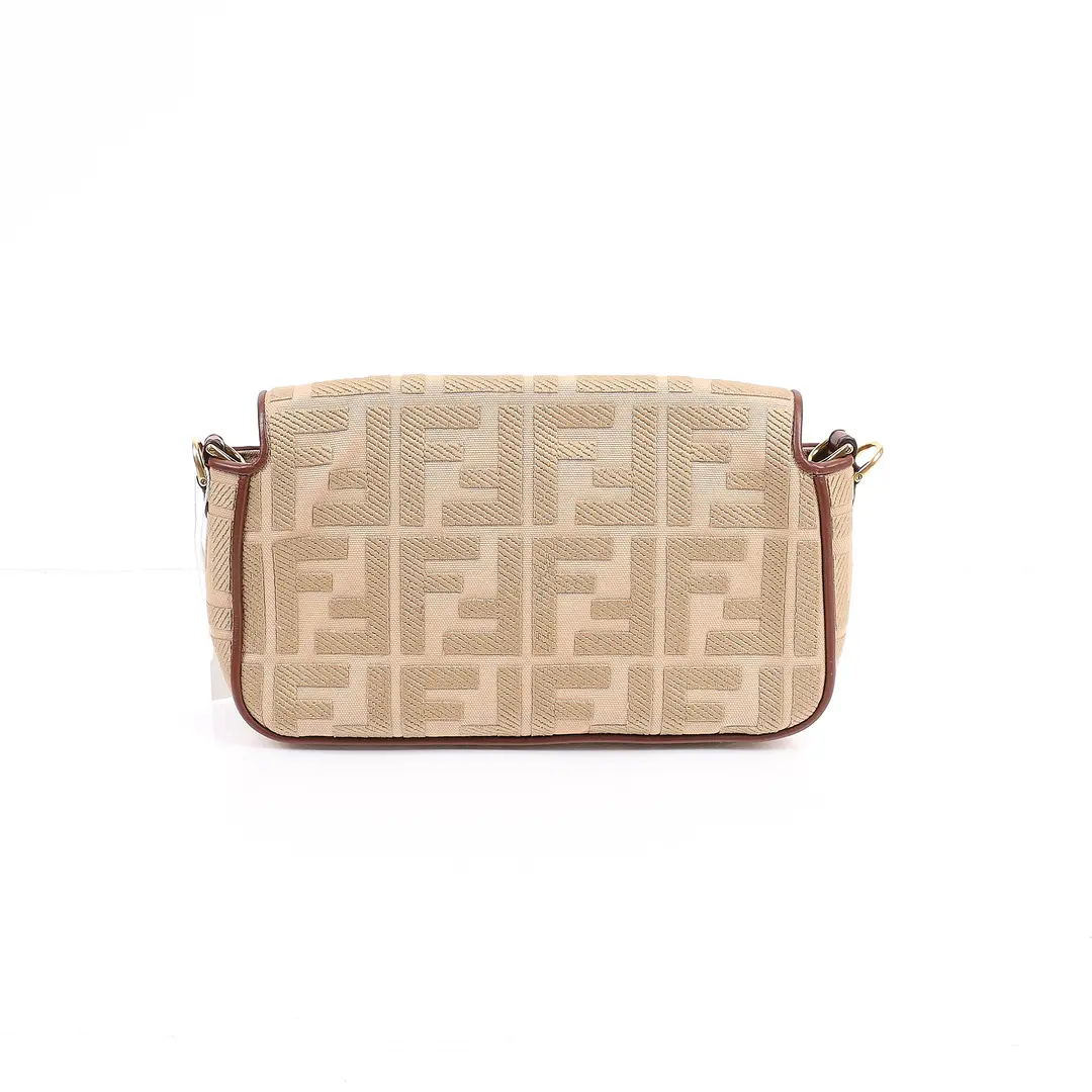 Fendi Baguette Beige Canvas Shoulder Bag