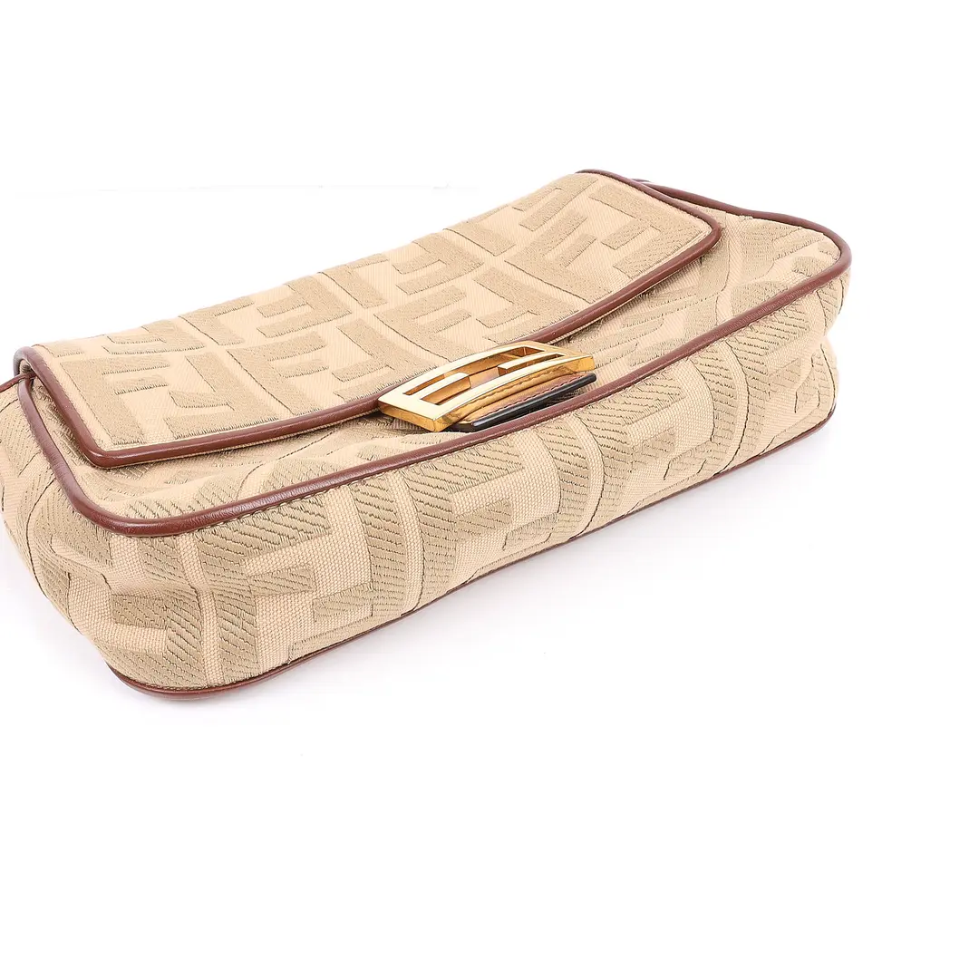 Fendi Baguette Beige Canvas Shoulder Bag