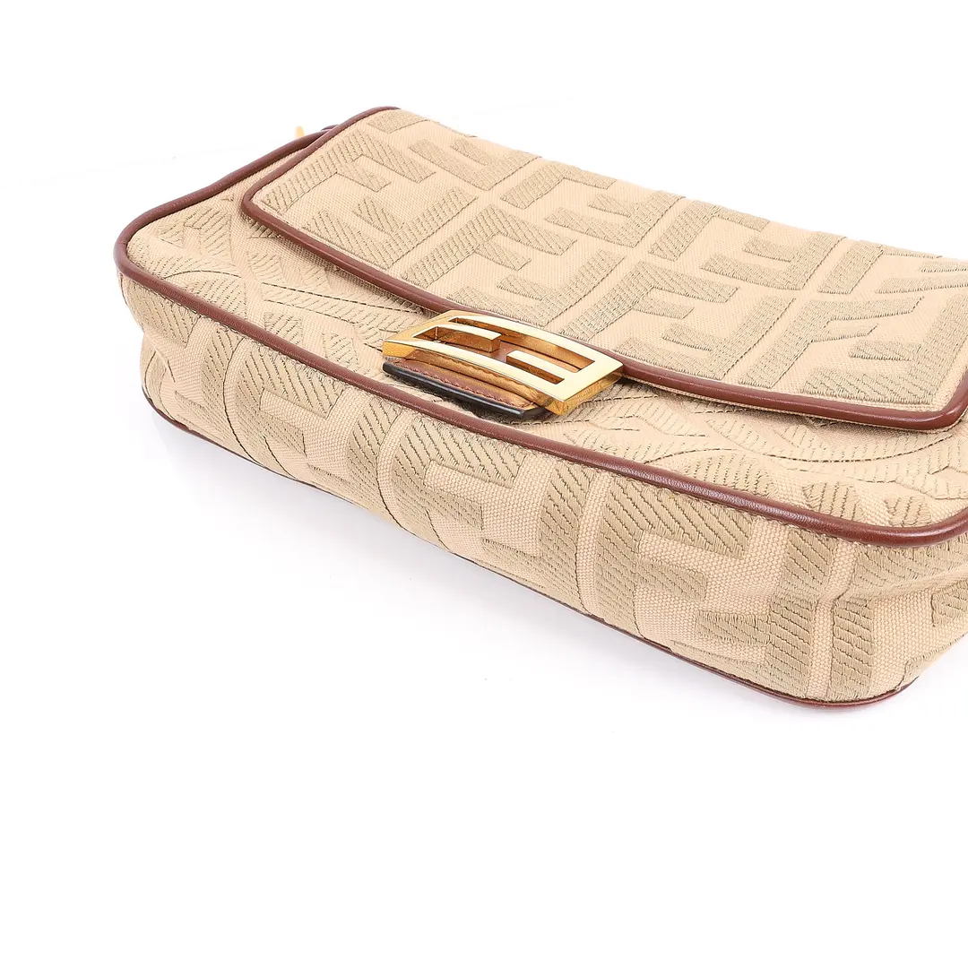 Fendi Baguette Beige Canvas Shoulder Bag
