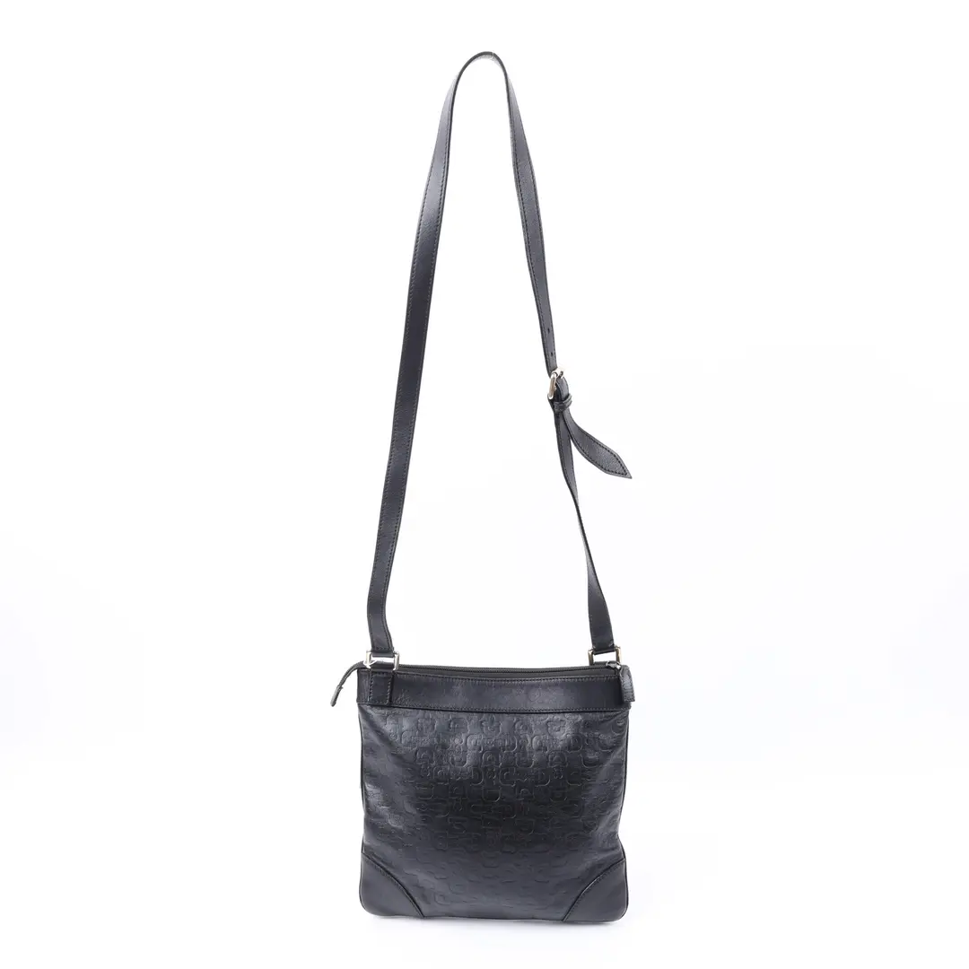 Gucci Guccissima Flat Black Leather Crossbody Bag