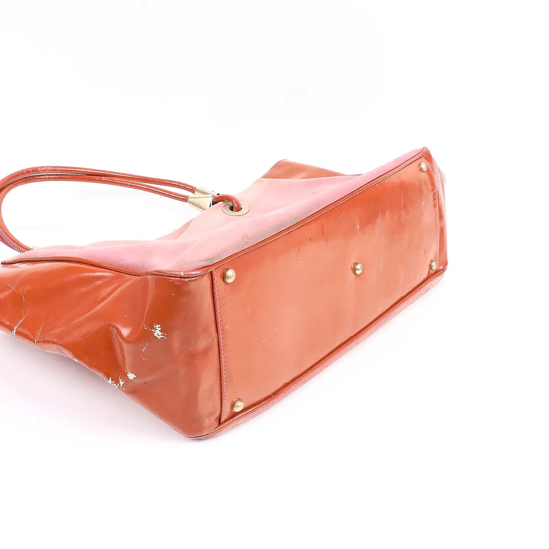 Chanel Camellia Logo Pink Suede Patent Leather Tote Bag