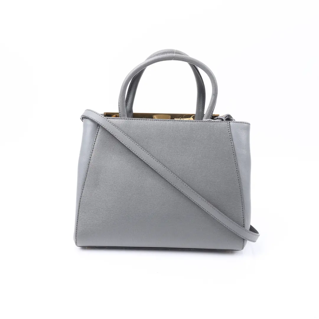 Fendi 2Jours Gray Saffiano Leather Petite Tote Bag