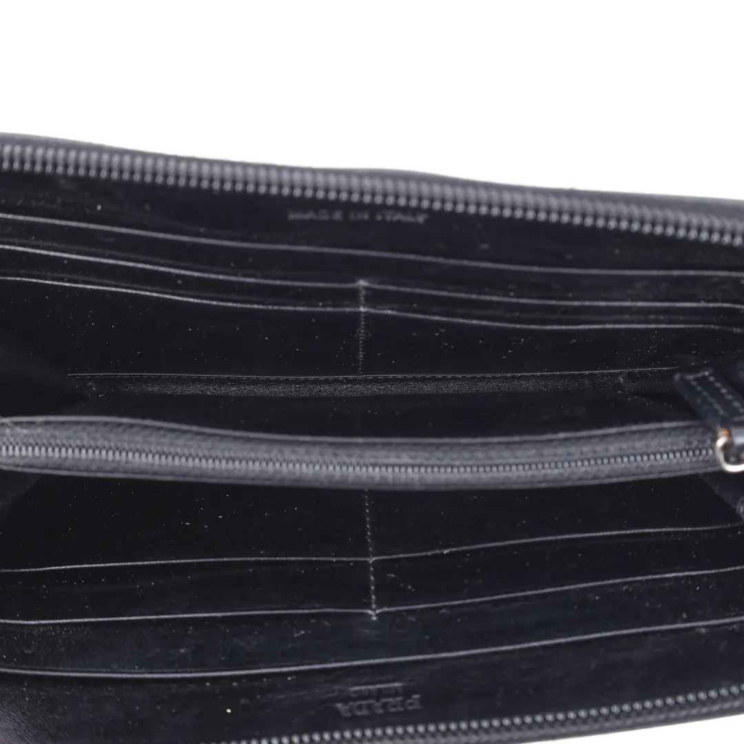 Prada Zip Around Black Leather Wallet