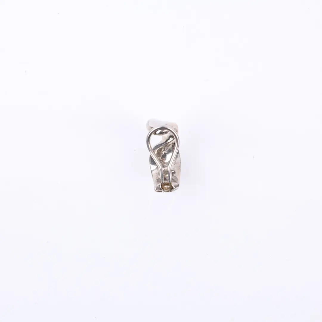 Chanel Vintage Engraved Logo Silver Metal Earring