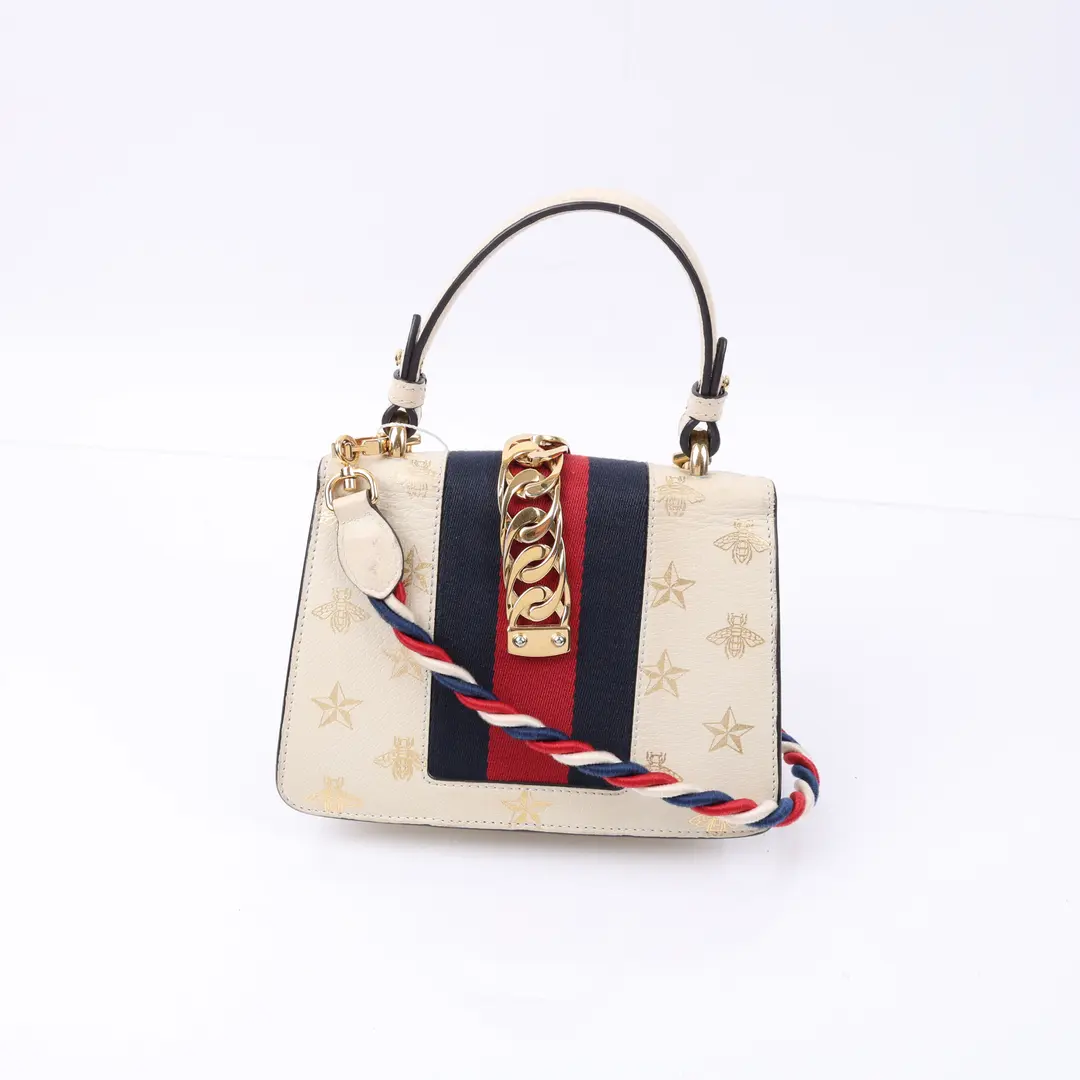 Gucci Sylvie Bee Star White Leather Mini Shoulder Bag