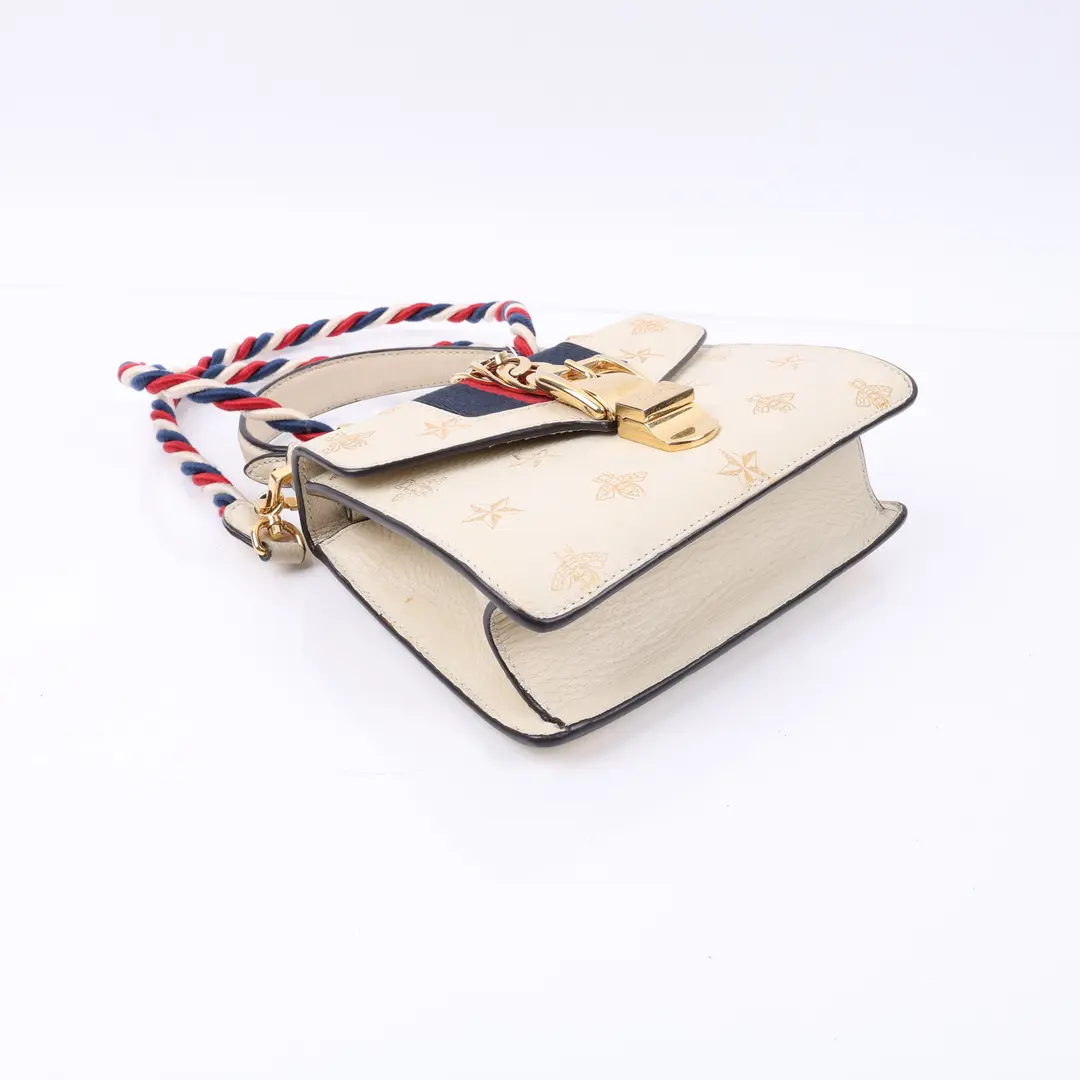Gucci Sylvie Bee Star White Leather Mini Shoulder Bag