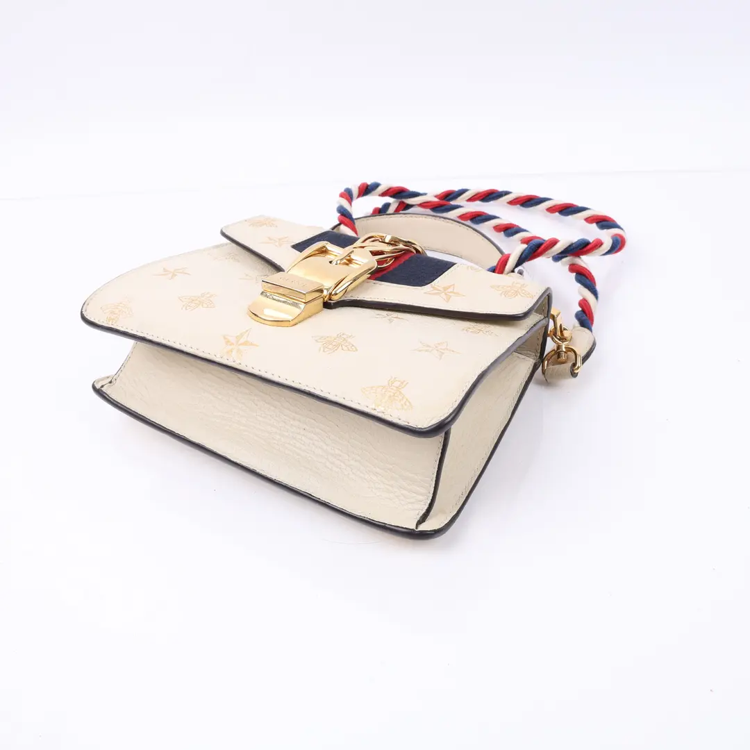 Gucci Sylvie Bee Star White Leather Mini Shoulder Bag