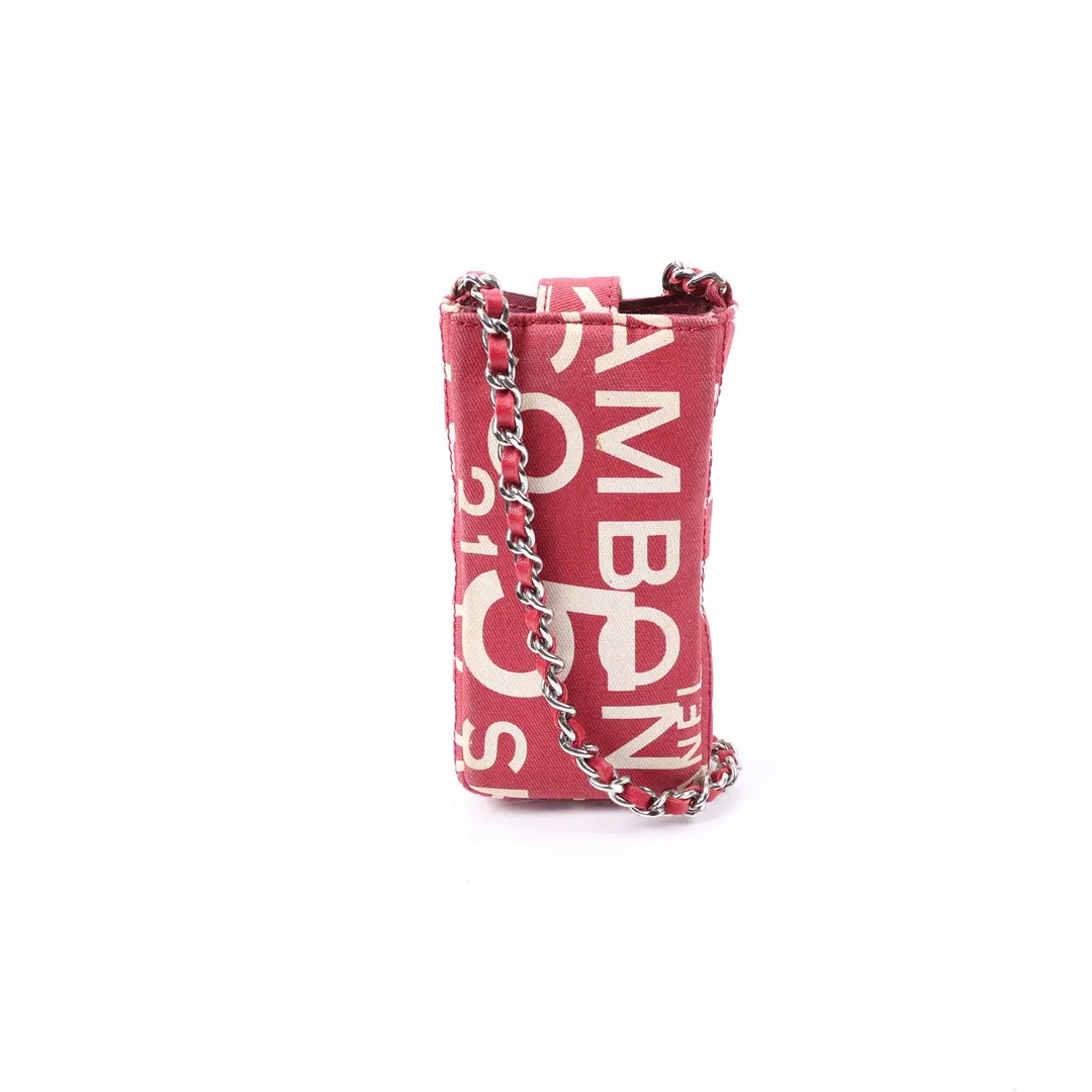 Chanel Typography Red Canvas Mini Phone Holder