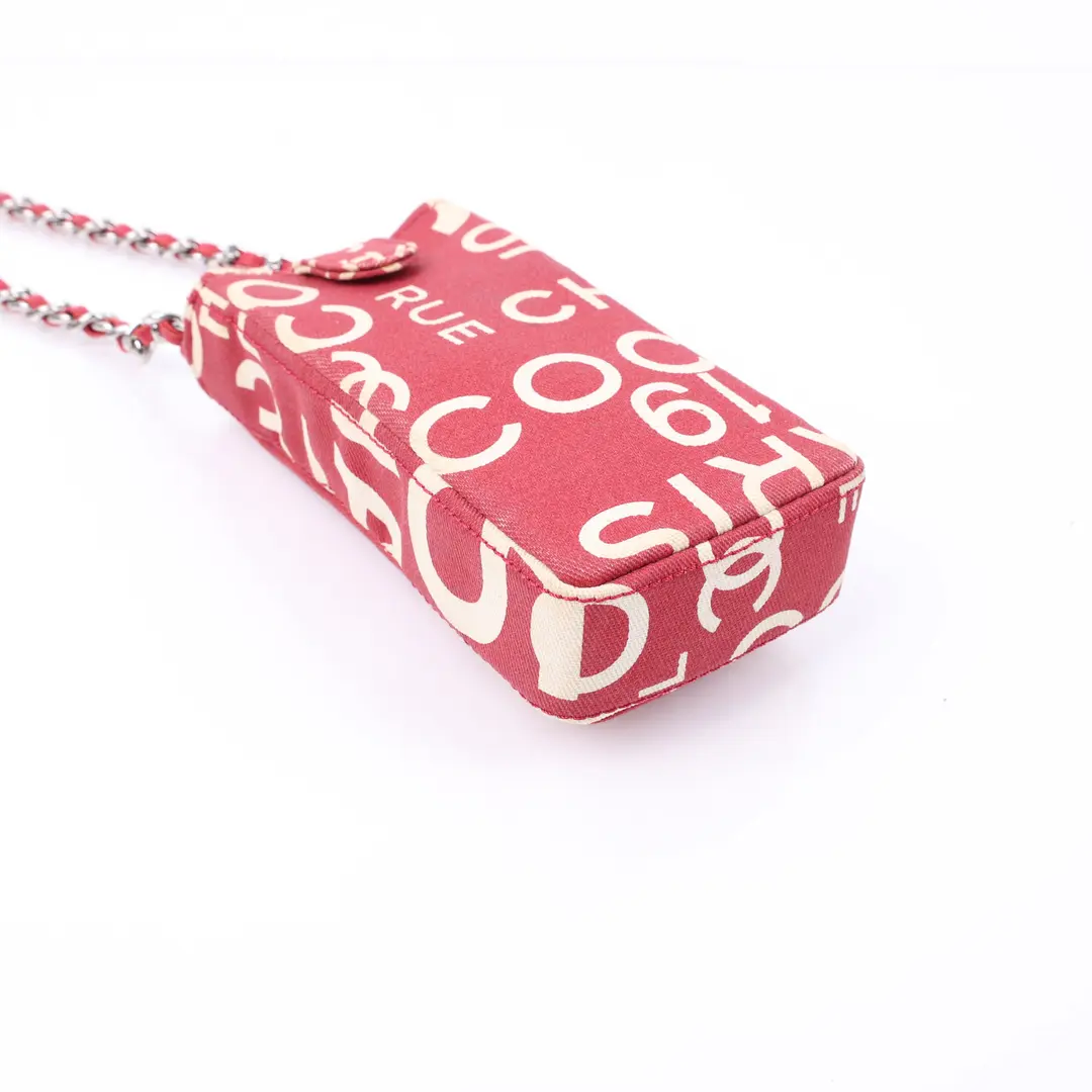 Chanel Typography Red Canvas Mini Phone Holder