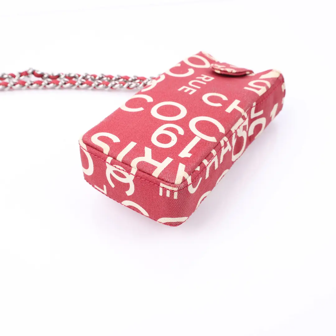 Chanel Typography Red Canvas Mini Phone Holder