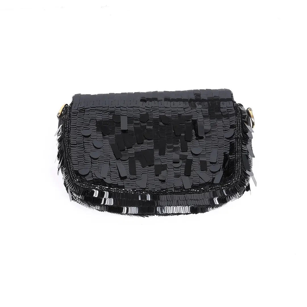 Fendi Baguette Black Sequins Mini Shoulder Bag