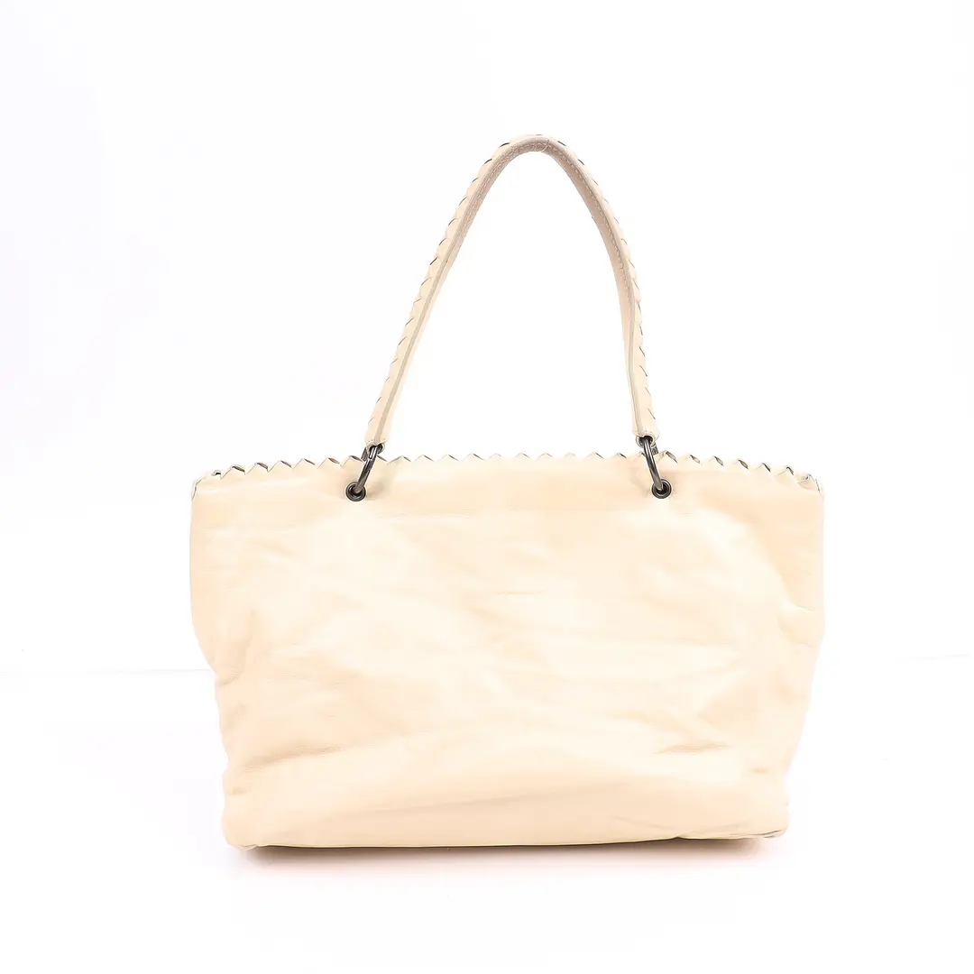 Bottega Veneta Intrecciato Flap Beige Leather Shoulder Bag