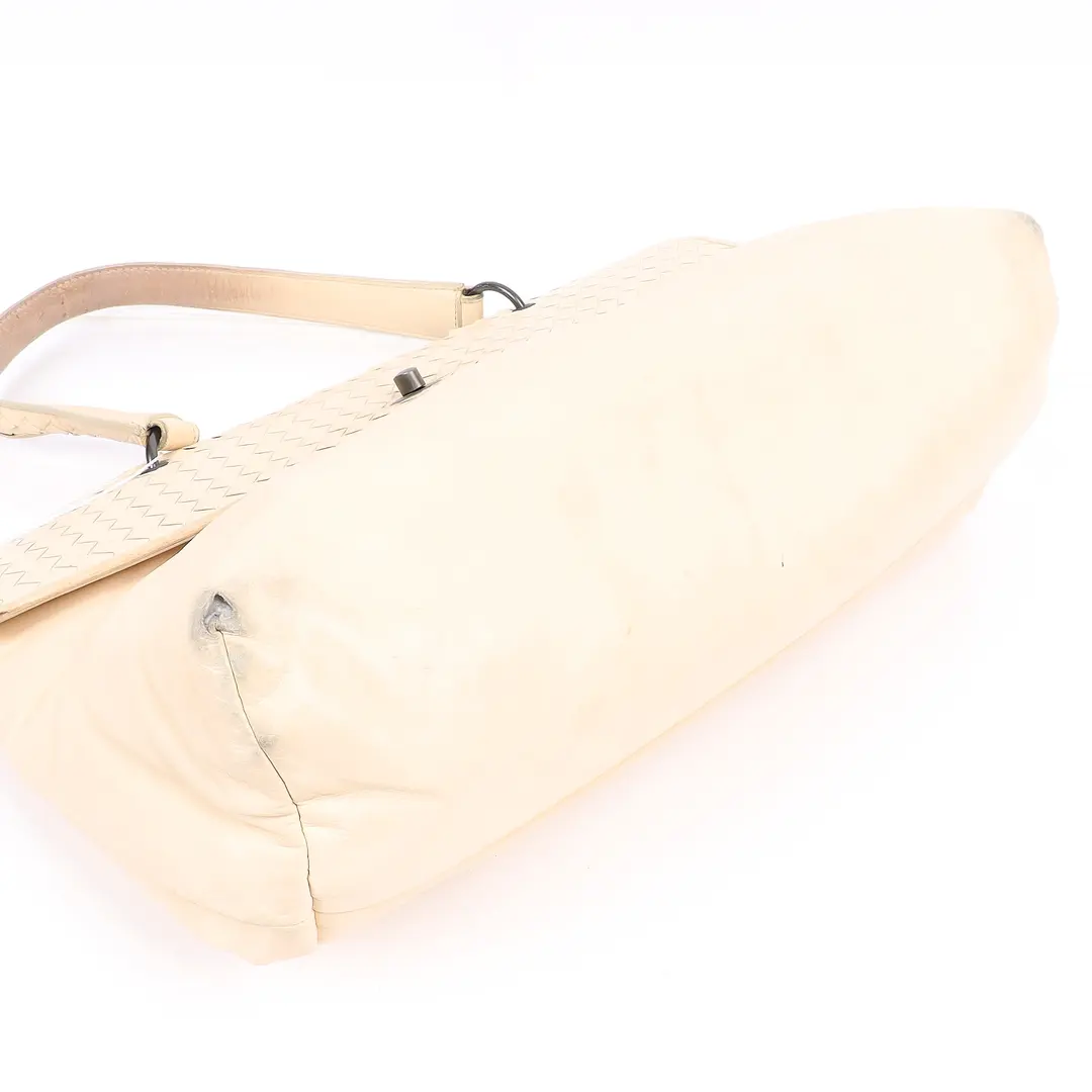 Bottega Veneta Intrecciato Flap Beige Leather Shoulder Bag