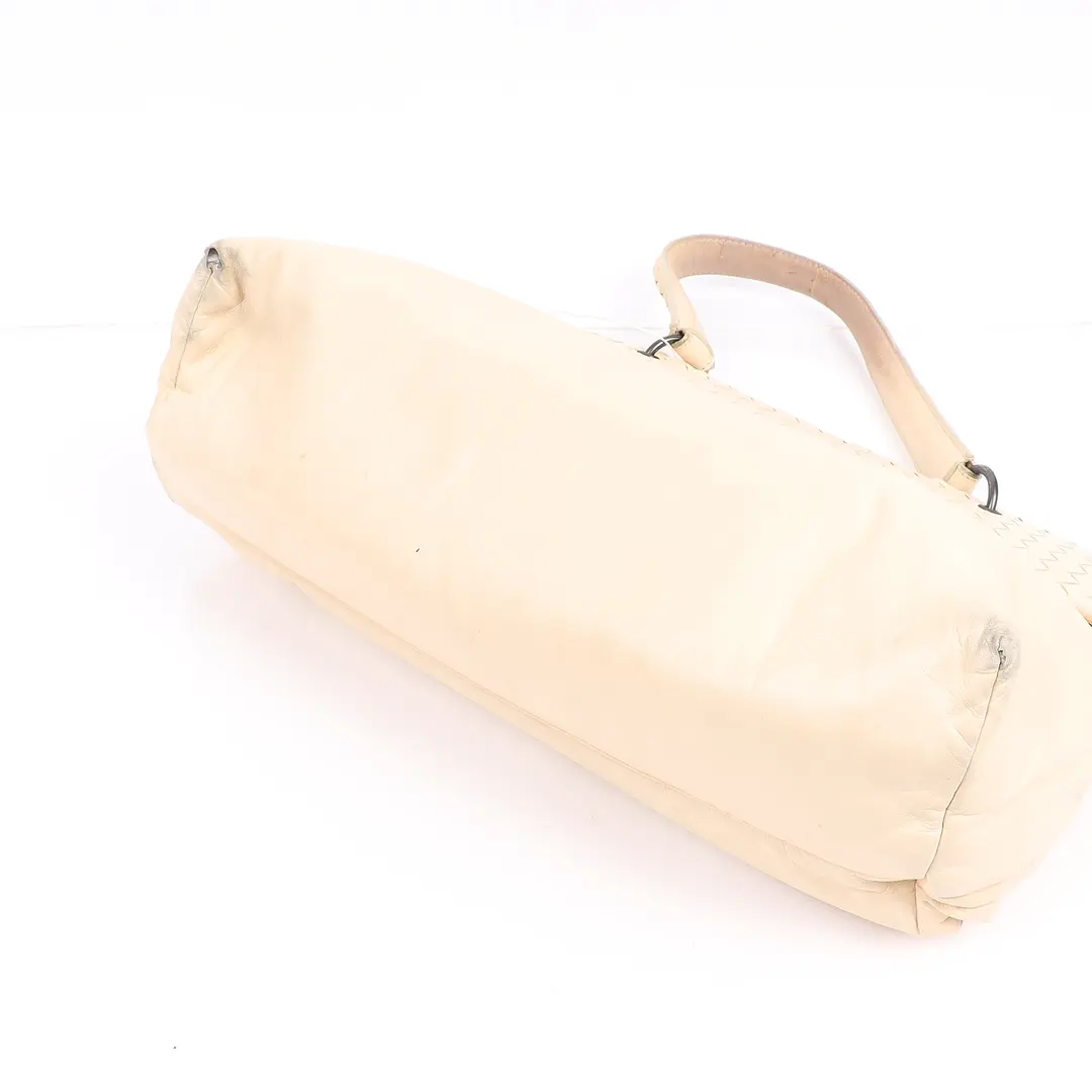 Bottega Veneta Intrecciato Flap Beige Leather Shoulder Bag