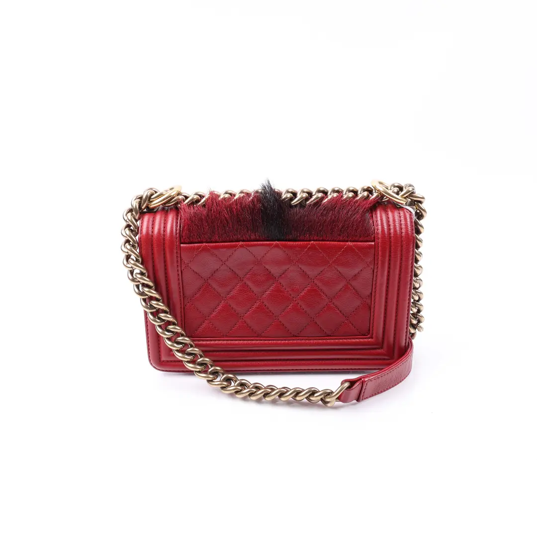 Chanel Boy Red Leather and Calf Hair Shoulder Bag
