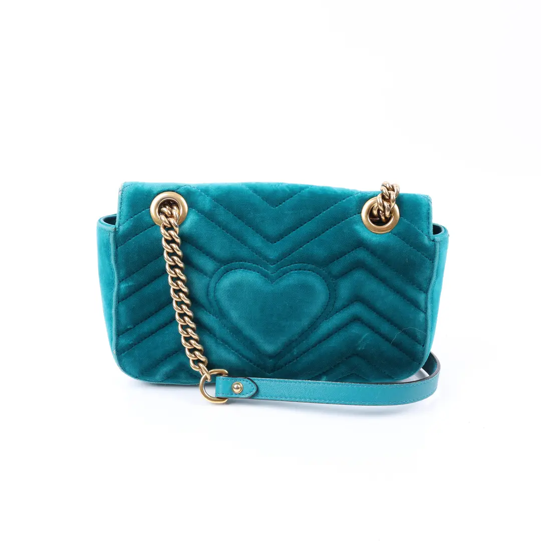 Gucci GG Marmont Blue Velvet Shoulder Bag