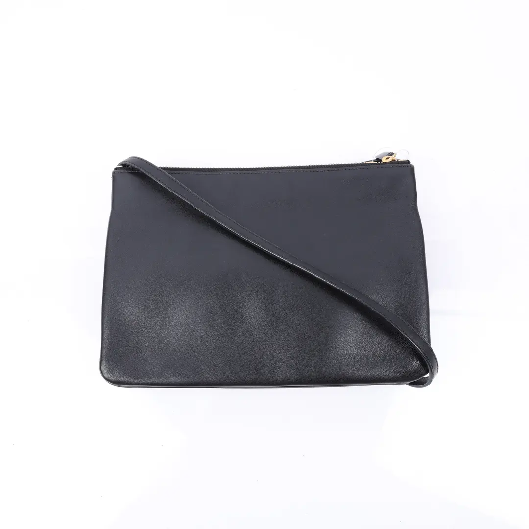 Celine Trio Black Leather Shoulder Bag