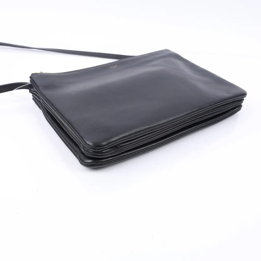 Celine Trio Black Leather Shoulder Bag