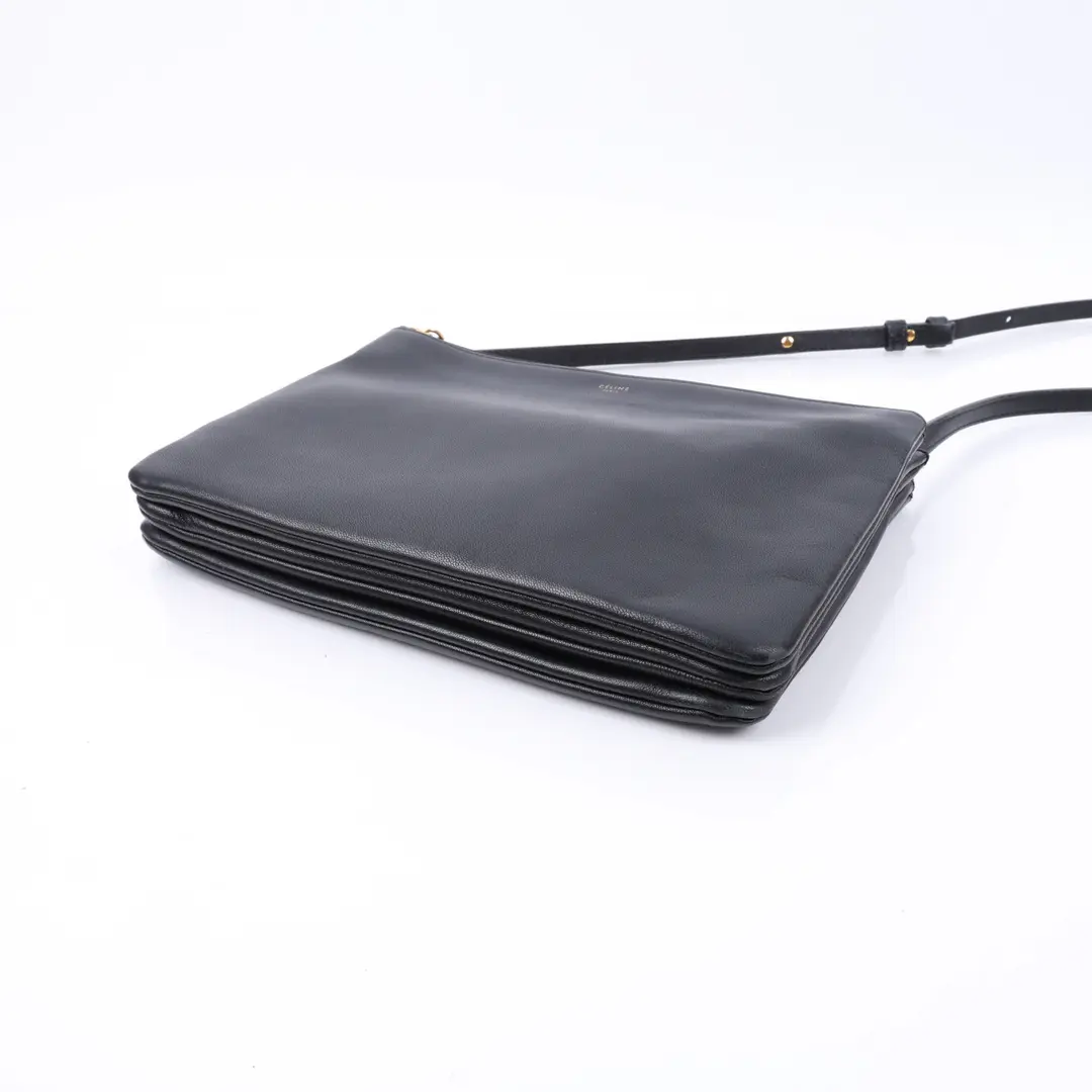 Celine Trio Black Leather Shoulder Bag