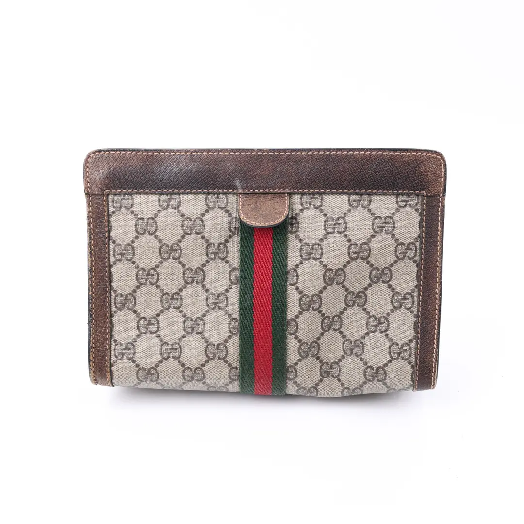 Gucci Vintage Ophidia Brown GG Supreme Clutch