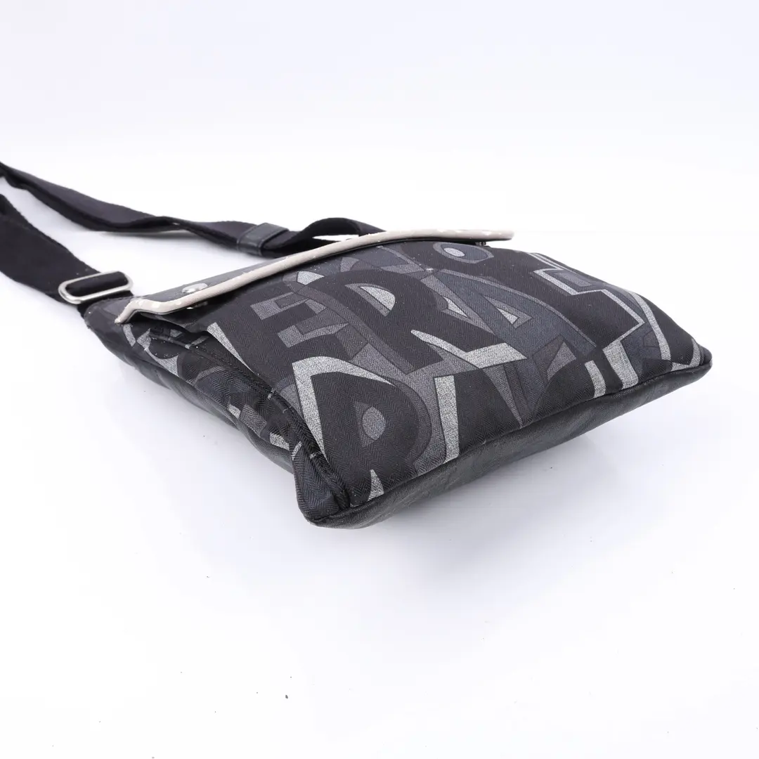 Ferragamo Logo Print Black Canvas Leather Crossbody Bag