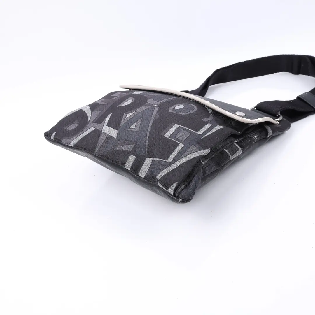 Ferragamo Logo Print Black Canvas Leather Crossbody Bag