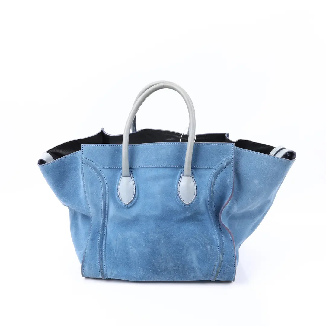 Celine Luggage Phantom Blue Suede Tote Bag