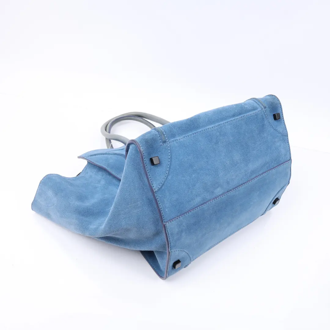 Celine Luggage Phantom Blue Suede Tote Bag