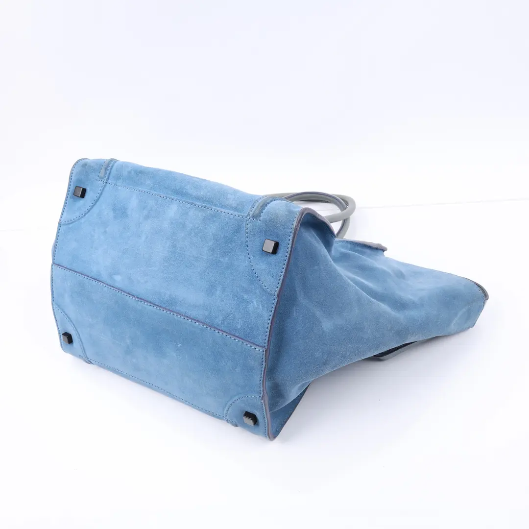 Celine Luggage Phantom Blue Suede Tote Bag