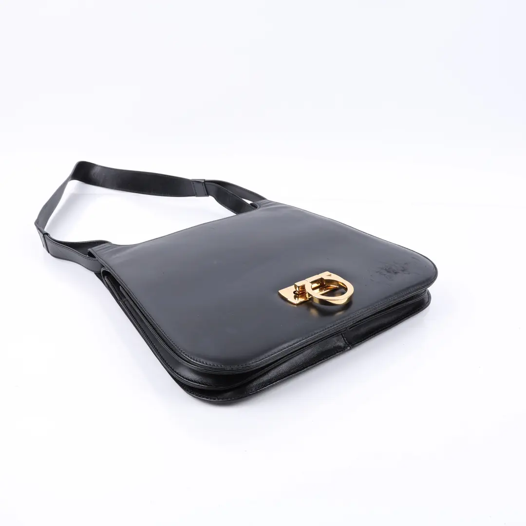 Salvatore Ferragamo Gancini Black Leather Shoulder Bag