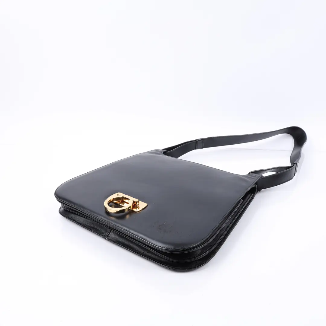 Salvatore Ferragamo Gancini Black Leather Shoulder Bag
