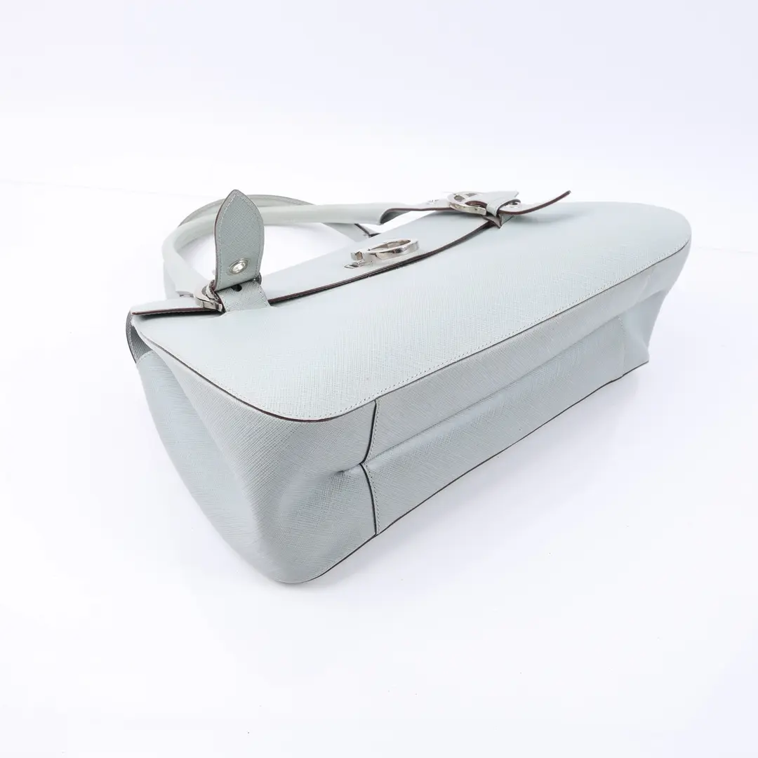 Salvatore Ferragamo Gancini Blue Leather Top Handle Bag