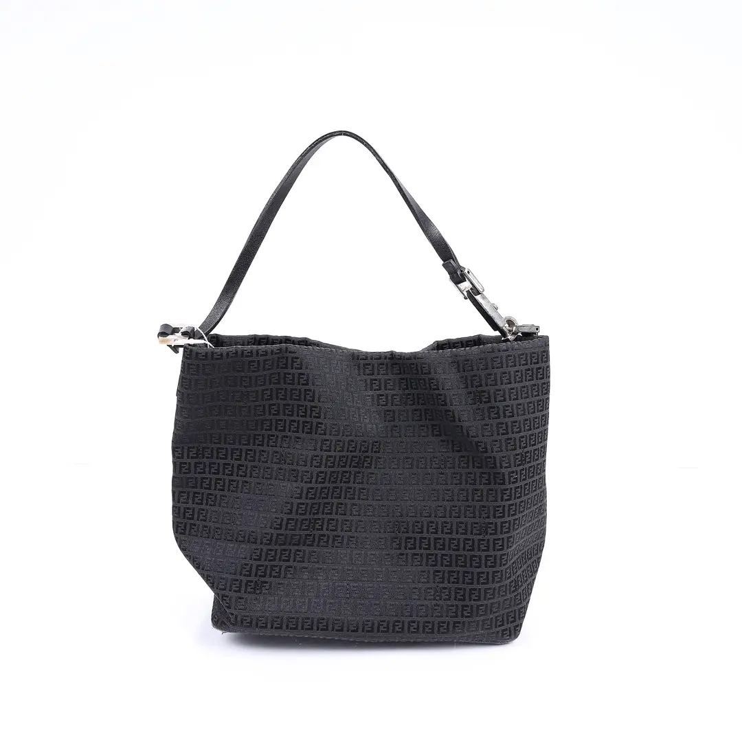 Fendi Zucchino Black Canvas Shoulder Bag