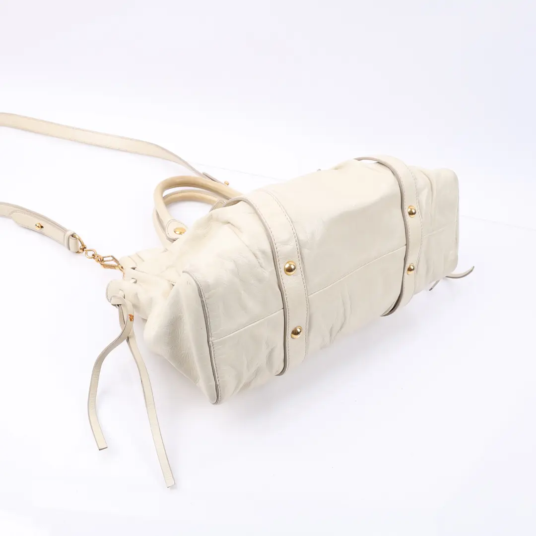 Miu Miu Vitello Lux Bow Beige Leather Handbag