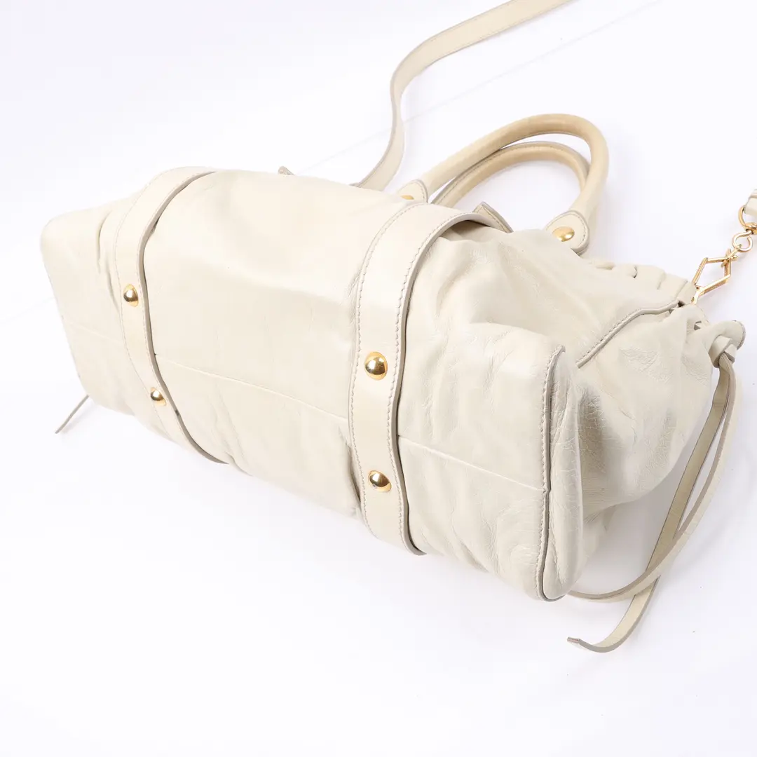 Miu Miu Vitello Lux Bow Beige Leather Handbag