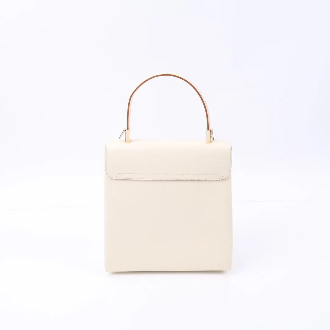 Salvatore Ferragamo Gancini Cream Leather Top Handle Bag