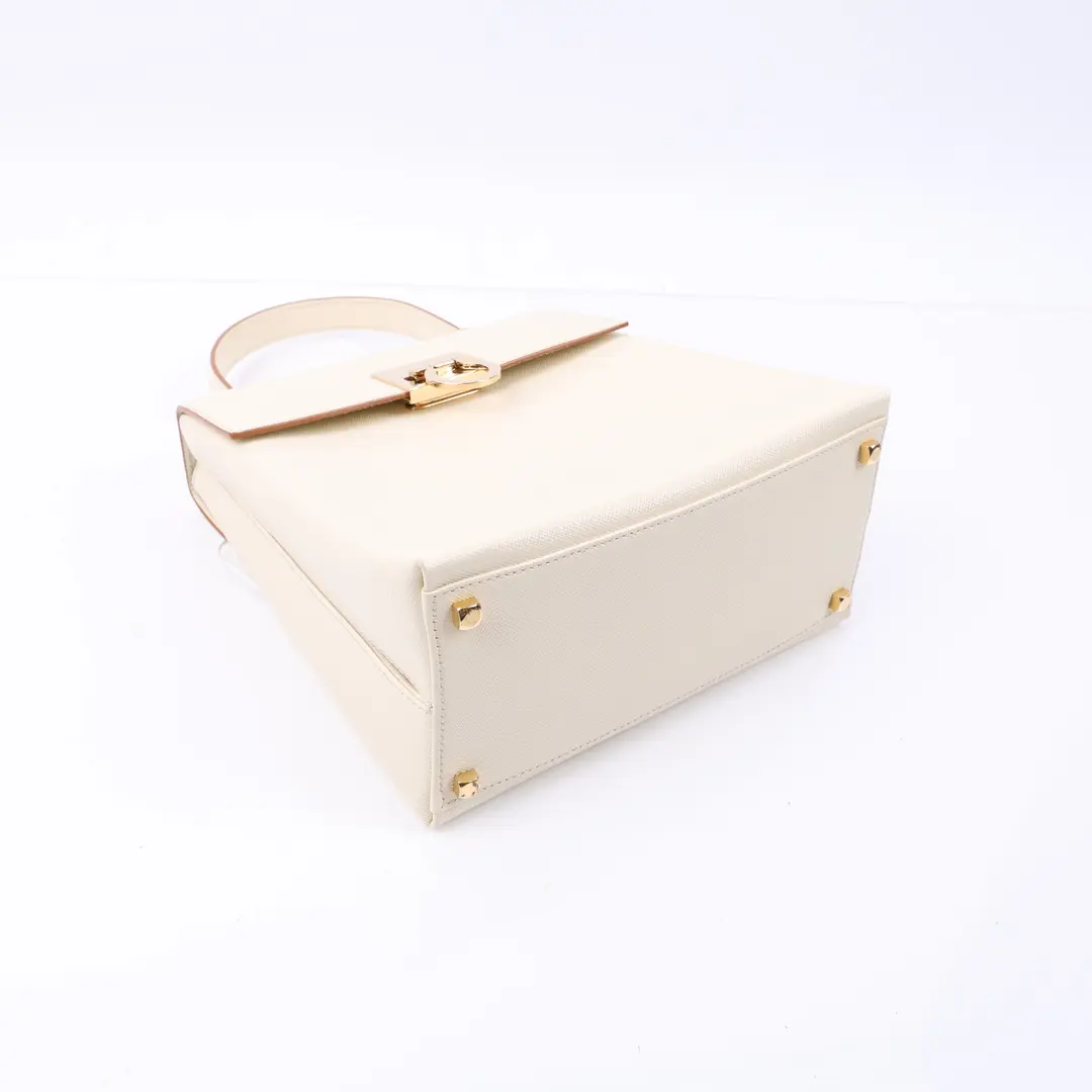 Salvatore Ferragamo Gancini Cream Leather Top Handle Bag