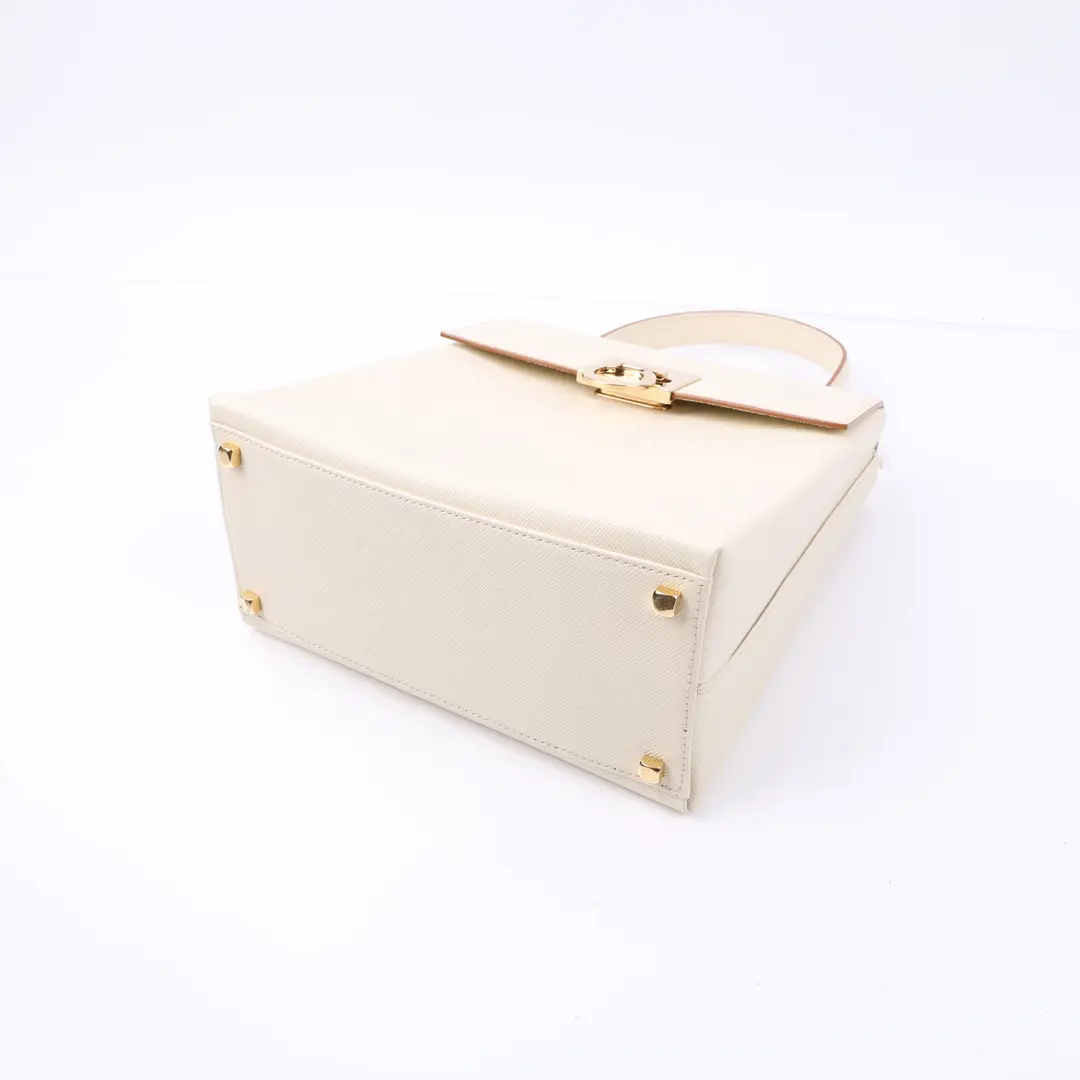 Salvatore Ferragamo Gancini Cream Leather Top Handle Bag