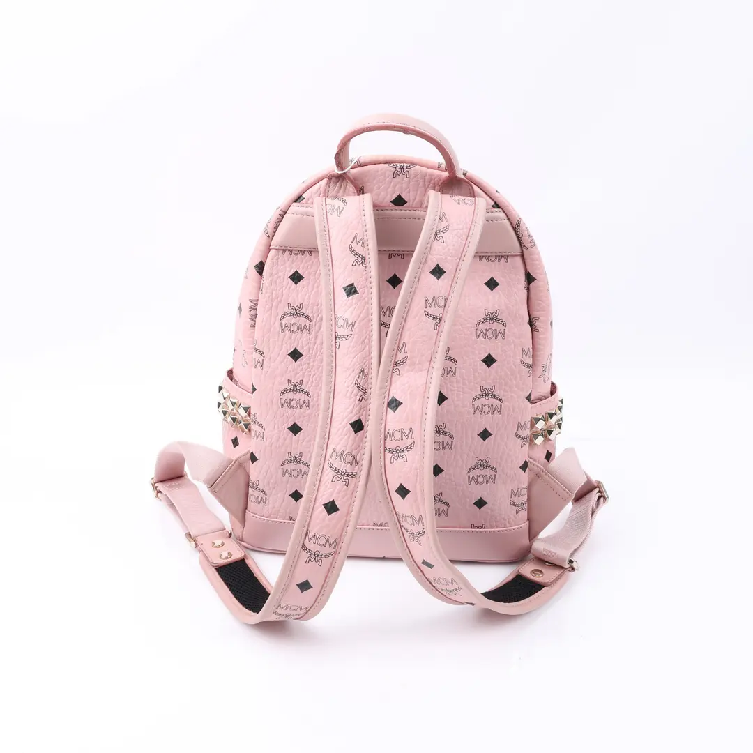MCM Stark Side Studs Pink Visetos Canvas Backpack
